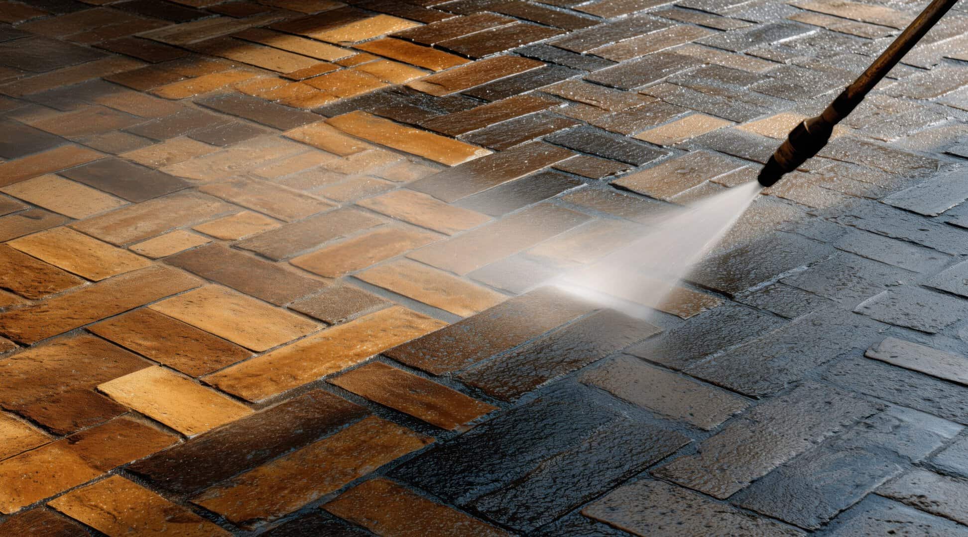 Pressure washing brick pavers cleaning outdoor walkway surface driveway cleaning